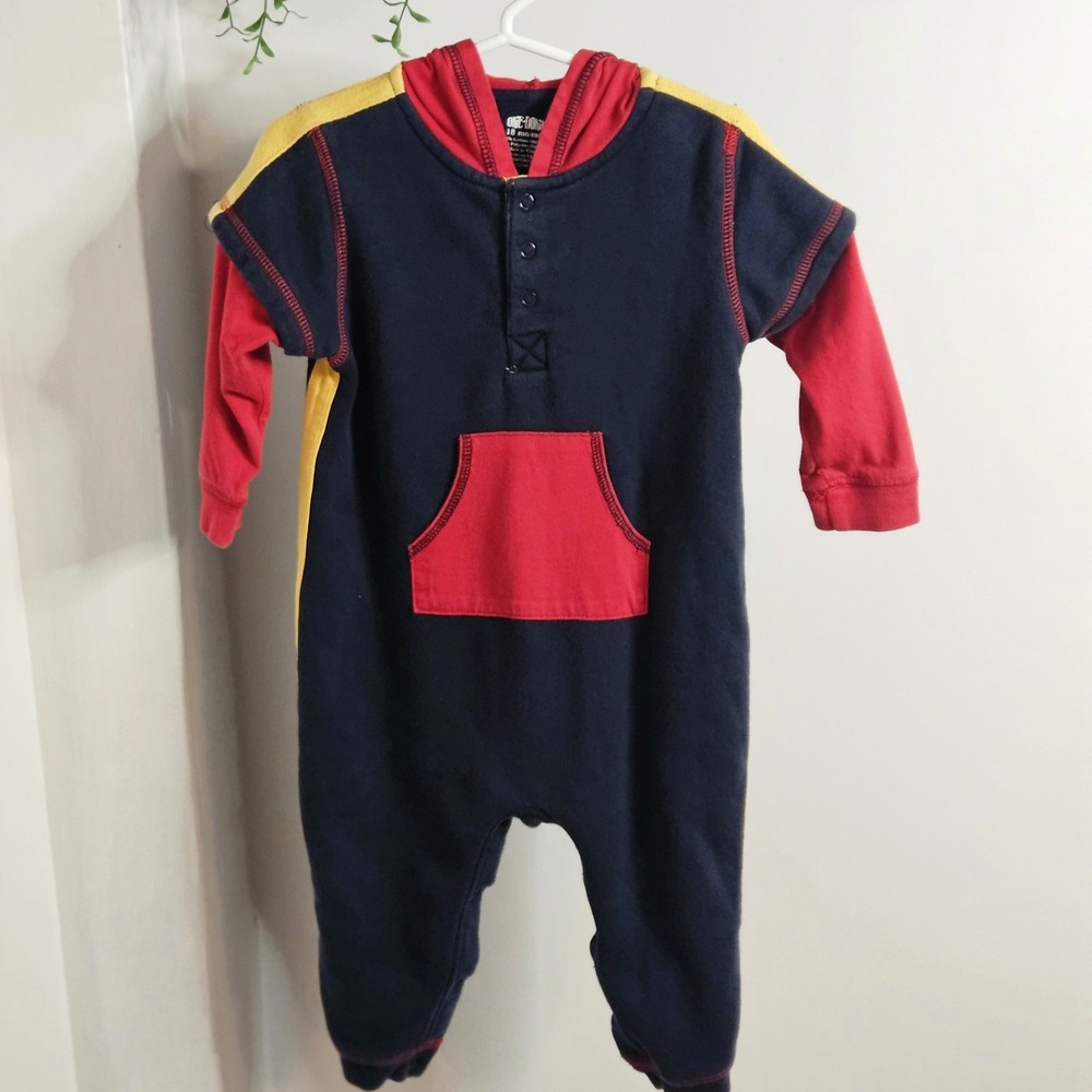 Vintage Okie-Dokie One Piece Outfit Primary Colors Hooded Front Pocket 18 Months - Picture 4 of 6